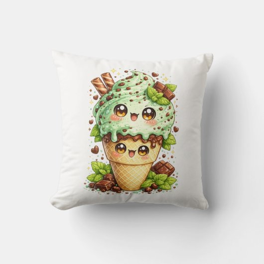 Mint Chocolate Chip Ijsje Kawai Kussen  (Voorkant)