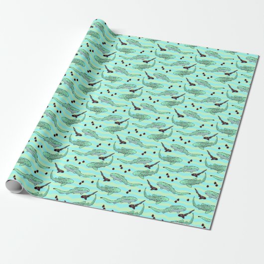 Mint Chocolate Chip Zebra Sharks Cadeaupapier (Uitgerold)