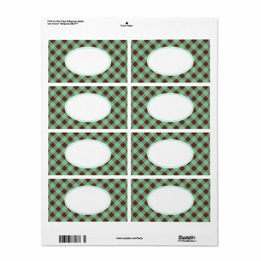 Mint Chocolate Gingham Labels (Full Sheet)