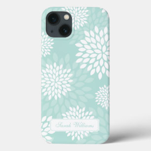 Mint Chrysanthemums Floral Pattern iPhone 13 Hoesje