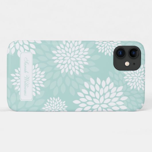 Mint Chrysanthemums Floral Pattern Case-Mate iPhone Case (Achterkant (horizontaal))