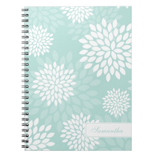 Mint Chrysanthemums Floral Pattern Notitieboek (Voorkant)