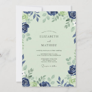 Mint Cobalt Petal Bruiloft Kaart