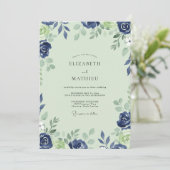 Mint Cobalt Petal Bruiloft Kaart (Staand voorkant)