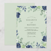 Mint Cobalt Petal Bruiloft Kaart (Voorkant / Achterkant)