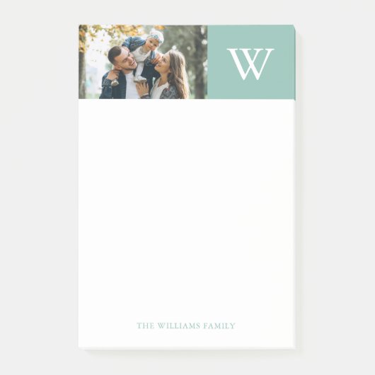 Mint Color Block Monogram en Foto Post-it® Notes (Voorkant)