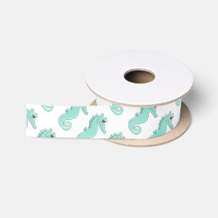 Mint Colored Seahorse Satijnen Lint