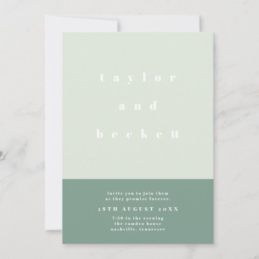 Mint Colour Block Wedding Invitation Save The Date (Voorkant)