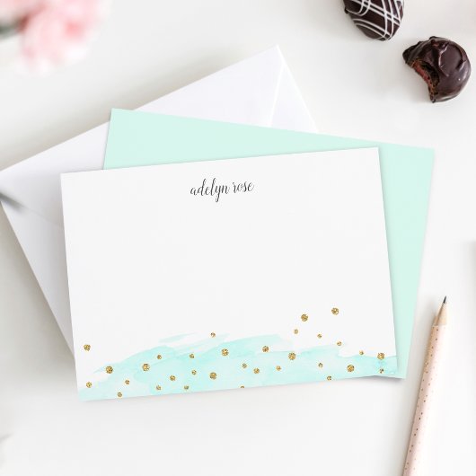 Mint | Confetti Pop Gepersonaliseerde briefpapier Notitiekaartje