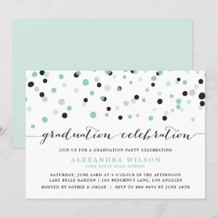 Mint Confetti Stippen Graduation Party Uitnodiging