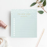 Mint | Confetti Stippen op maat van de lijst Notitieblok<br><div class="desc">Op maat gemaakt notitieblok is bovenaan voorzien van een afbeelding met jouw naam onderaan,  in donker antiek goudletters op een groene pastelmunt met witte confetti stippen bovenaan. Houd alle belangrijke items bij de hand met dit aantekeningenpaneel met 10 selectievakjes.</div>