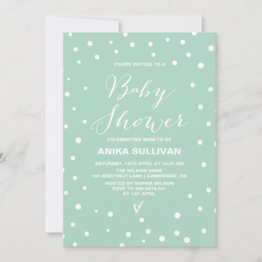 Mint Confetti Stippen Patroon Baby shower Uitnodig Kaart (Voorkant)