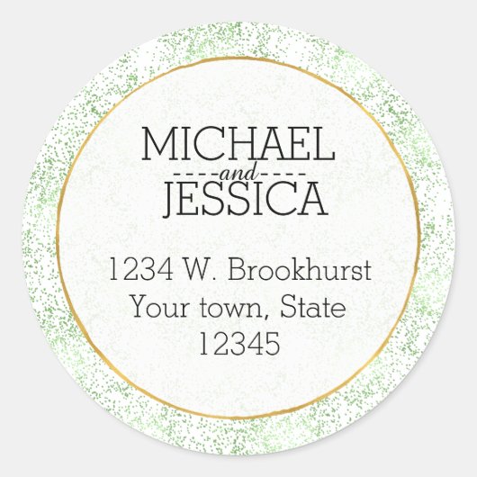 Mint Confetti Stippen Persoonlijke naam en adres Ronde Sticker (Voorkant)