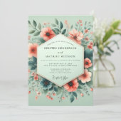 Mint Coral Aquarel Bruiloft Kaart (Staand voorkant)