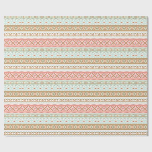 Mint Coral Aztec Tribal Gift Wrap Cadeaupapier (Vlak)