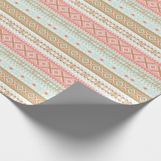 Mint Coral Aztec Tribal Gift Wrap Cadeaupapier (Hoek)