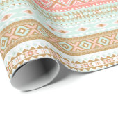 Mint Coral Aztec Tribal Gift Wrap Cadeaupapier (Rol Hoek)