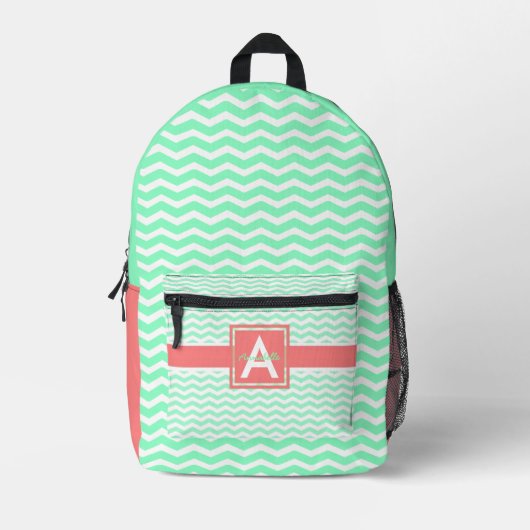 Mint Coral Chevron Bedrukte Rugzak (Voorkant)