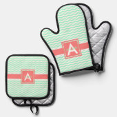 Mint Coral Chevron Ovenwant & Pannenlap Set (Voorkant / Achterkant)