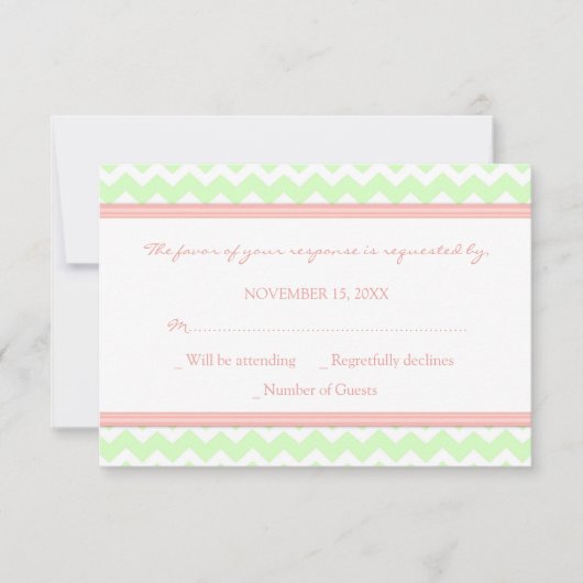 Mint Coral Chevron RSVP Weddenkaart (Voorkant)