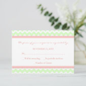 Mint Coral Chevron RSVP Weddenkaart (Staand voorkant)