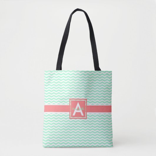 Mint Coral Chevron Tote Bag (Voorkant)