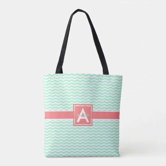 Mint Coral Chevron Tote Bag (Achterkant)