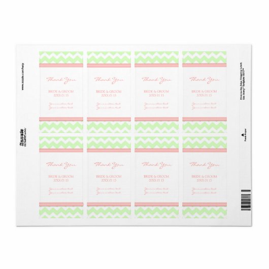 Mint Coral Chevron Wedding Labels (Full Sheet)