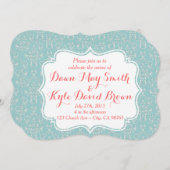 Mint Coral Damask trouwuitnodiging Kaart (Voorkant / Achterkant)