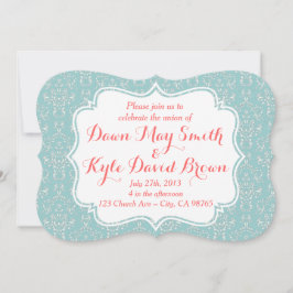 Mint Coral Damask trouwuitnodiging Kaart