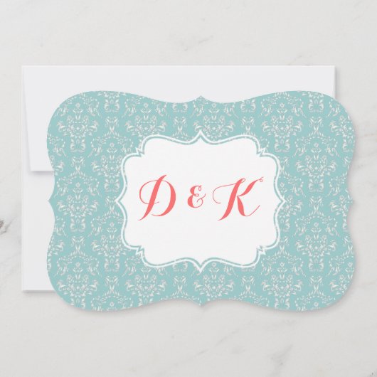 Mint Coral Damask trouwuitnodiging Kaart (Achterkant)