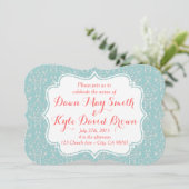 Mint Coral Damask trouwuitnodiging Kaart (Staand voorkant)