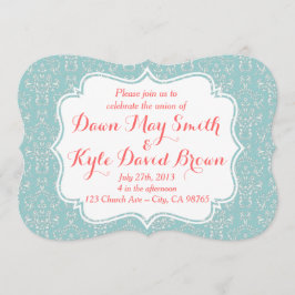 Mint Coral Damask trouwuitnodiging Kaart
