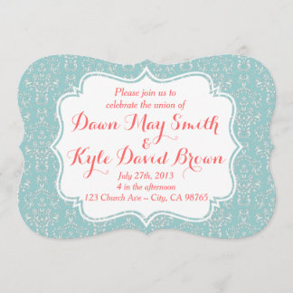Mint Coral Damask trouwuitnodiging Kaart