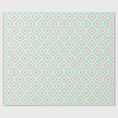 Mint Coral Diamonds Ikat Pattern Cadeaupapier (Vlak)