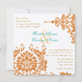 Mint Coral  Floral Damask Wedding Invite Kaart (Voorkant)