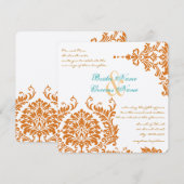 Mint Coral  Floral Damask Wedding Invite Kaart (Voorkant / Achterkant)