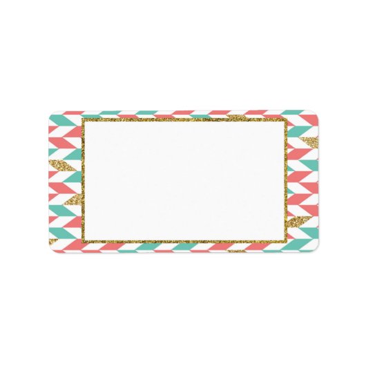 Mint Coral Gold Chevron Scatter Adresetiketten Etiket (Voorkant)