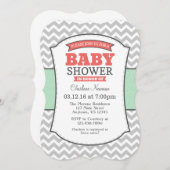 Mint Coral Gray Chevron Baby shower Kaart (Voorkant / Achterkant)