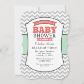 Mint Coral Gray Chevron Baby shower Kaart (Voorkant)