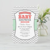 Mint Coral Gray Chevron Baby shower Kaart (Staand voorkant)