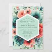 Mint Coral Lush Floral Wedding Kaart (Voorkant)