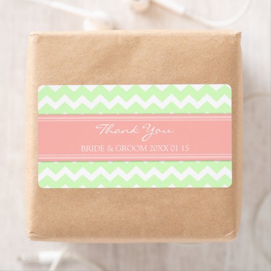 Mint Coral Pink Chevron Wedding Labels (Insitu)