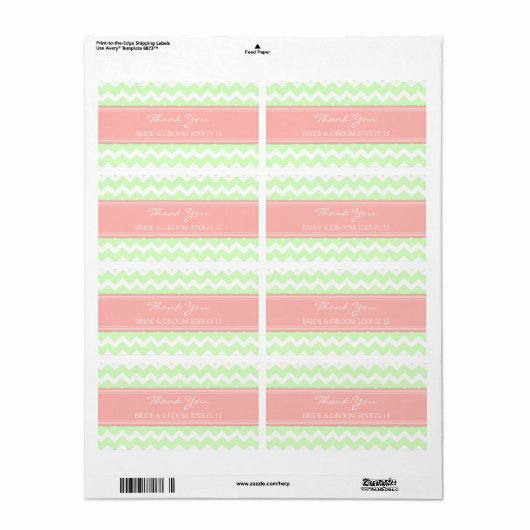 Mint Coral Pink Chevron Wedding Labels (Full Sheet)