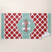 Mint Coral Quatrefoil Custom Monogram Strandlaken (Voorkant)