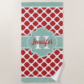 Mint Coral Quatrefoil Custom Monogram Strandlaken (Voorkant)