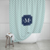 Mint Coral Reef Pattern en Blue Monogram Douchegordijn