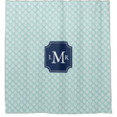 Mint Coral Reef Pattern en Blue Monogram Douchegordijn (Voorkant)