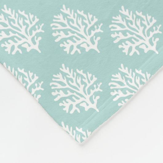 Mint Coral Reef Pattern en Blue Monogram Fleece Deken (Hoek)