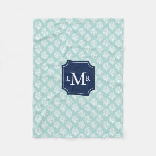Mint Coral Reef Pattern en Blue Monogram Fleece Deken
